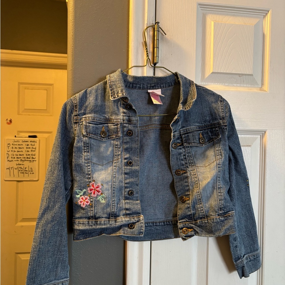 Girls’ Denim Jacket with a Embroidered Flowers